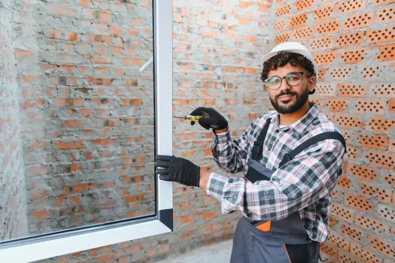 Un homme qui installe un vitre sur une fenêtre en alu